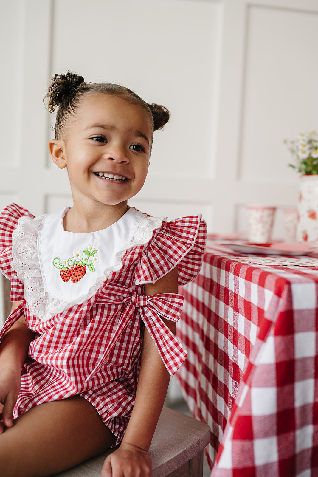 Gingham Strawberry Bubble Romper