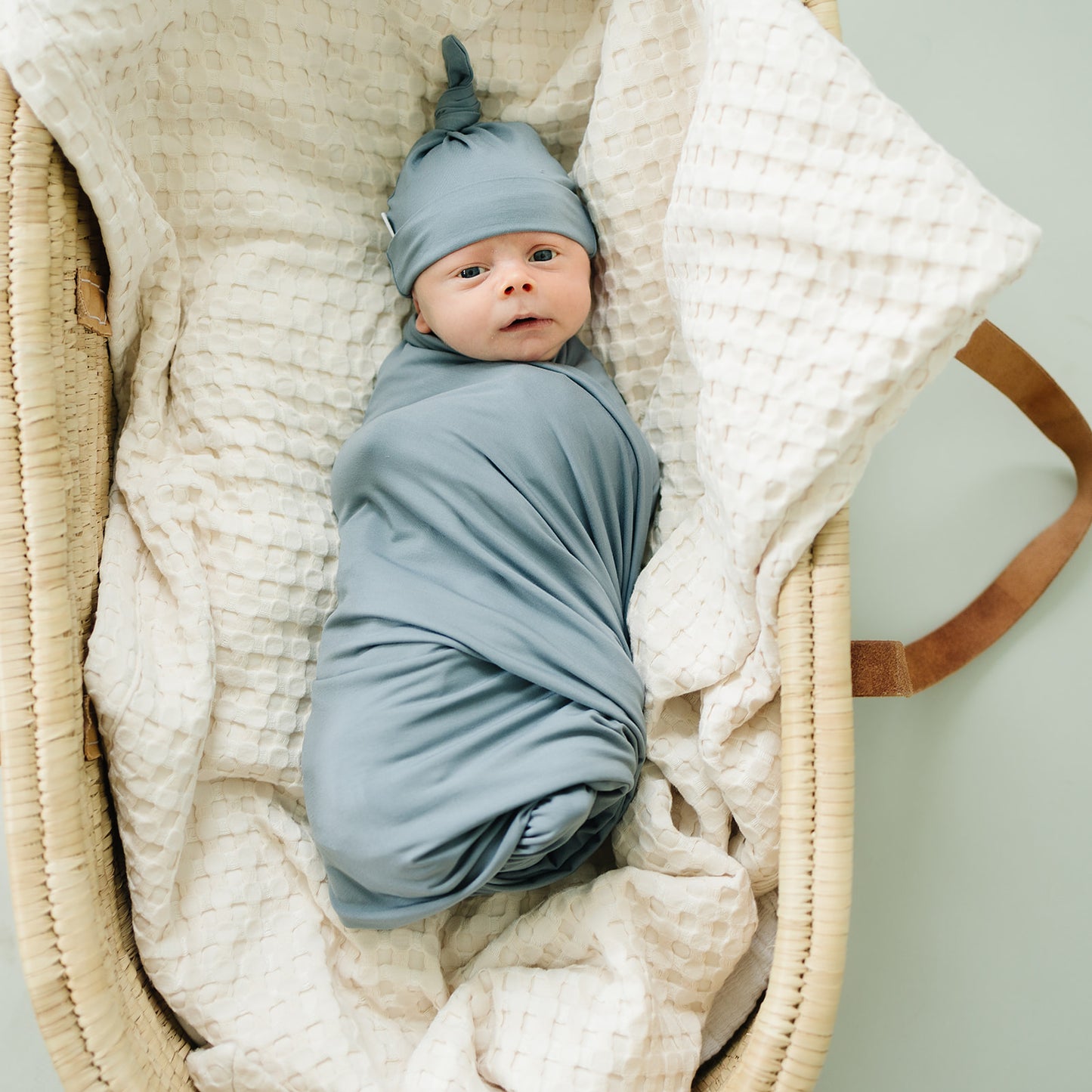 Mebie Baby Bamboo Stretch Swaddle. Gender Neutral for take home outfits and swaddling newborns. 