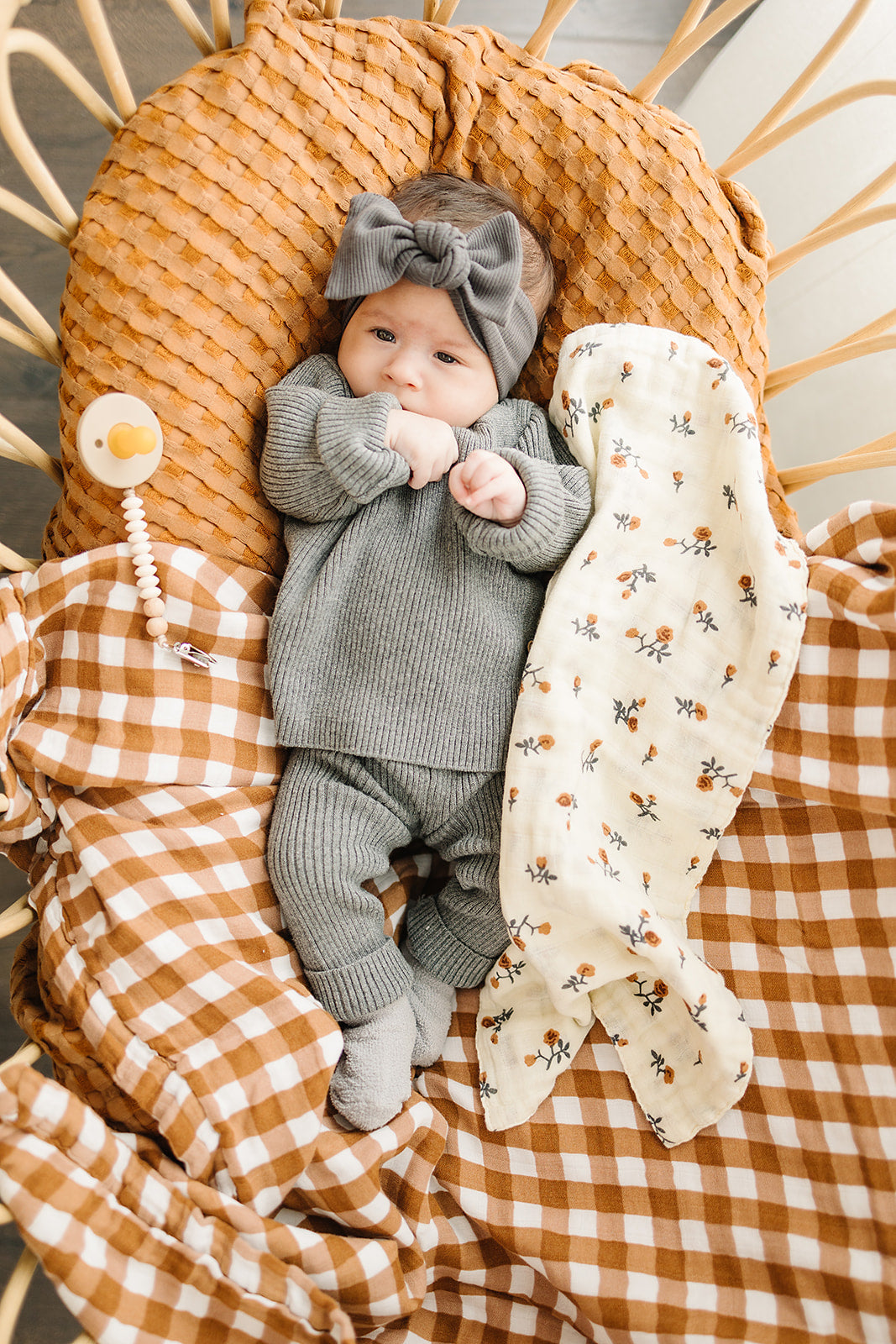Charcoal Ribbed Knit Layette Set