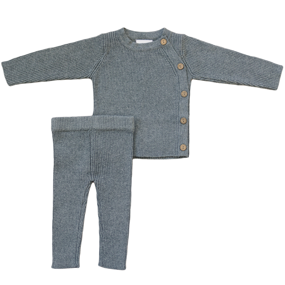 Charcoal Ribbed Knit Layette Set