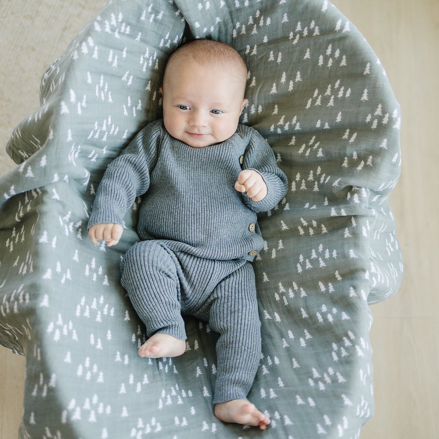 Charcoal Ribbed Knit Layette Set