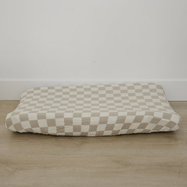 Taupe Checkered Muslin Changing Pad Cover