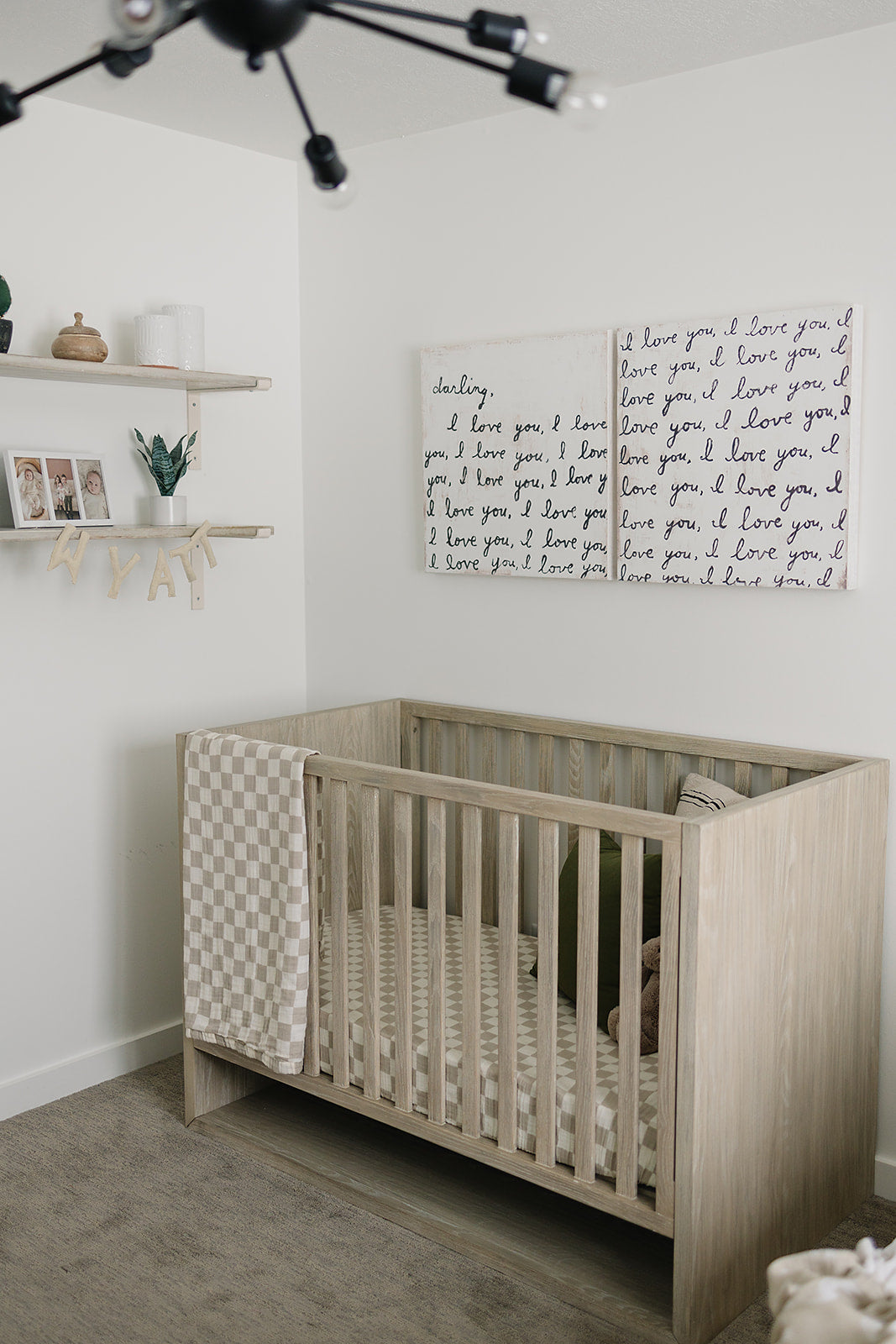 Taupe Checkered Crib Sheet