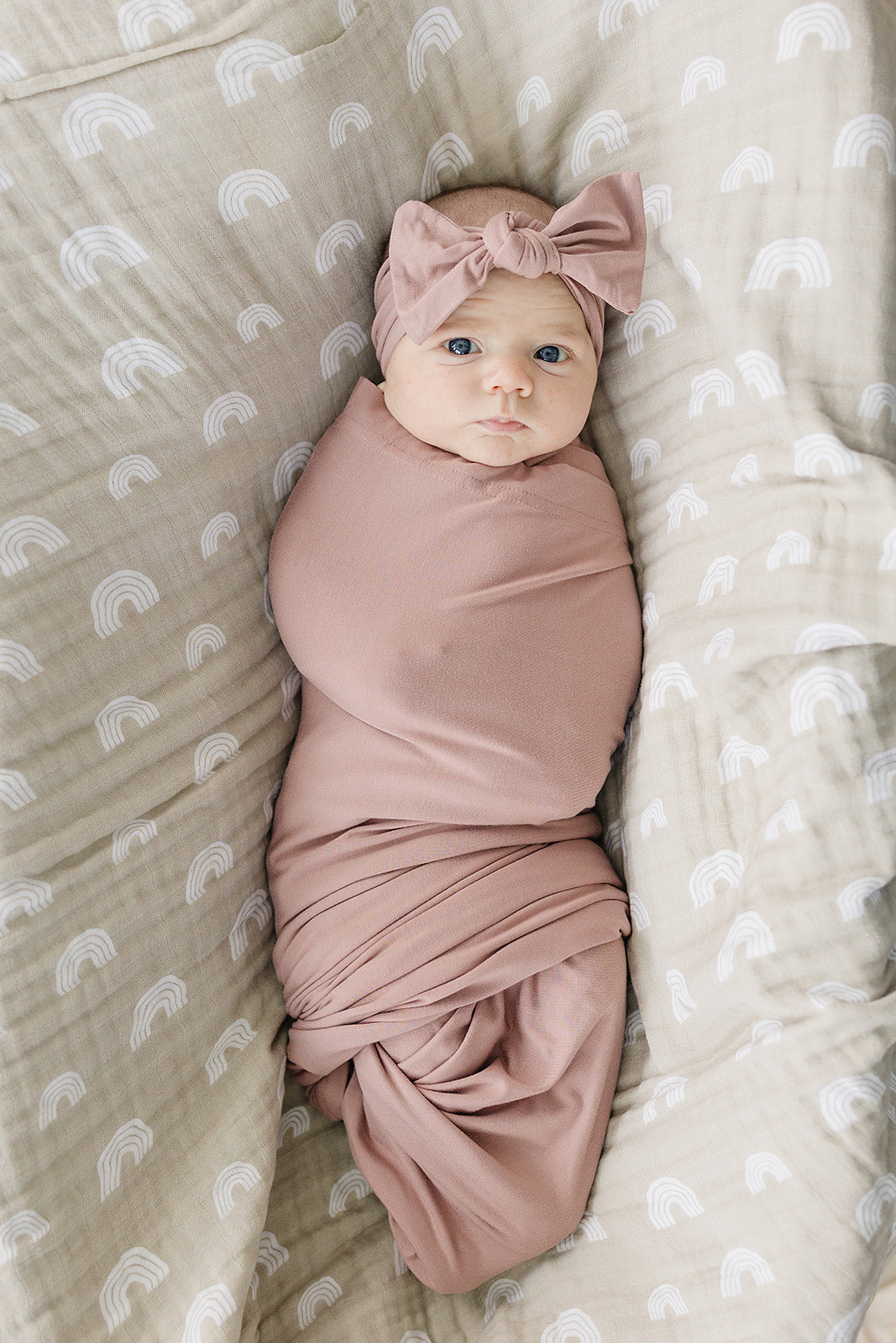 Mebie Baby Bamboo Stretch Swaddle. Gender Neutral for take home outfits and swaddling newborns. 