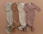 Mebie Baby Dusty Rose Organic Cotton Ribbed Knot Gown