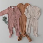 Mebie Baby Mustard Organic Cotton Ribbed Knot Gown
